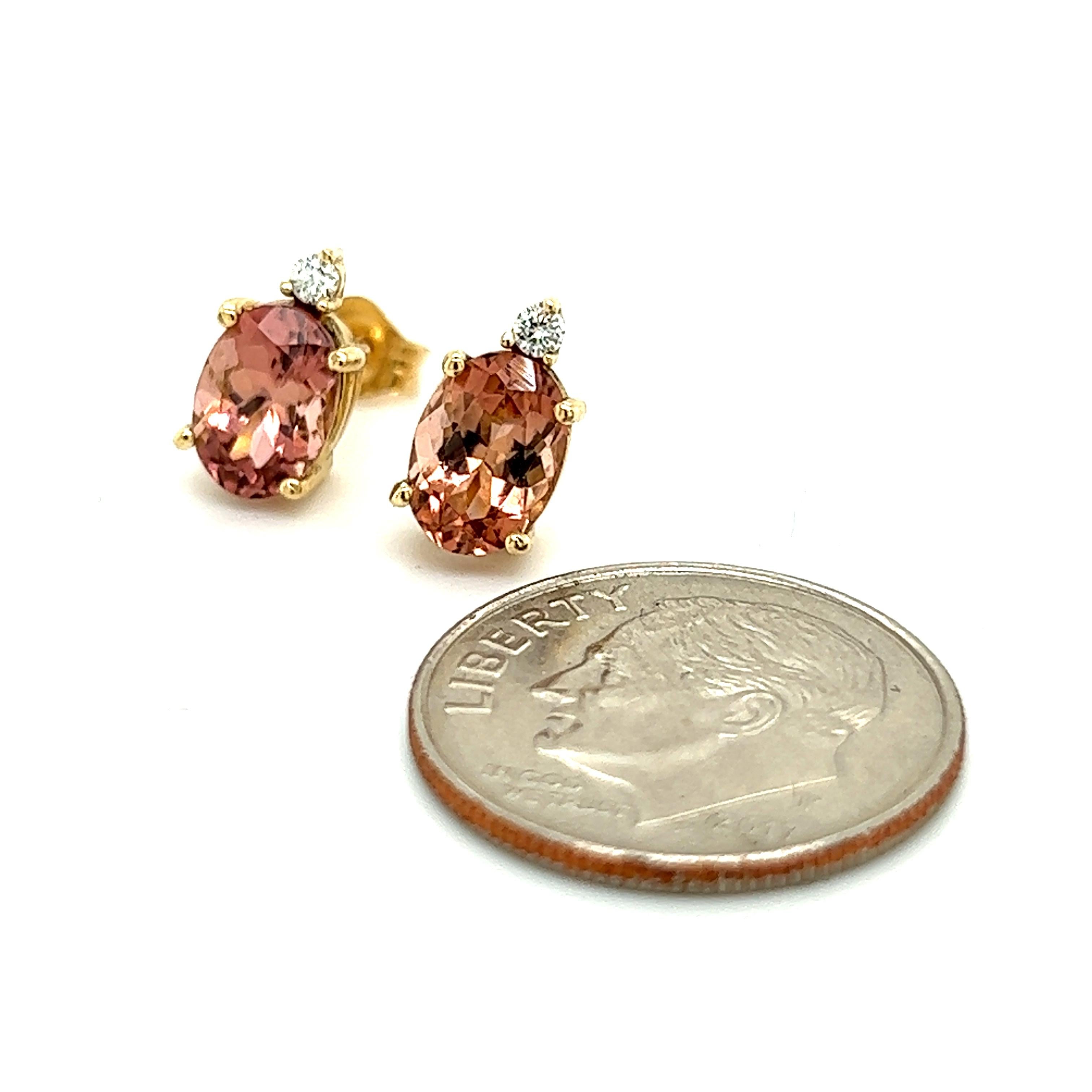 Natürliche Turmalin-Diamant-Ohrstecker 14k Y Gold 1.76 TCW zertifiziert im Angebot 1