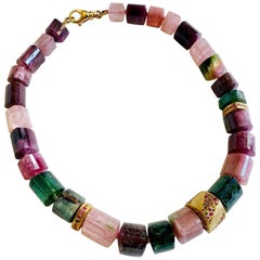 Natural Tourmaline Necklace with 18 Karat Gold and Sapphires by Walter Dickhaut