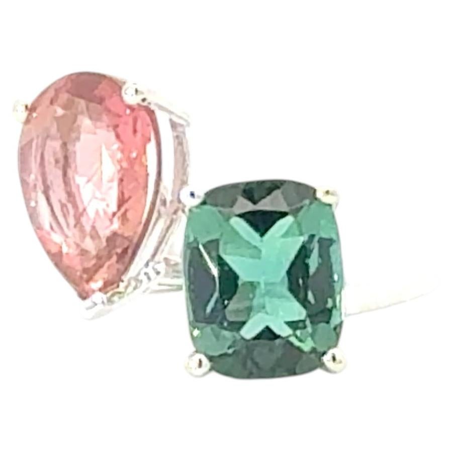 Natural Tourmaline Ring Size 6 14k White Gold 6.07 TCW Certified For Sale
