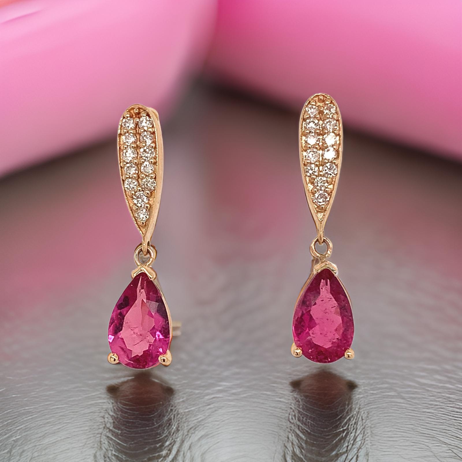 Boucles d'oreilles en or 14 carats avec tourmaline naturelle, rubellite et diamant certifié TCW 1,60 carat en vente 6