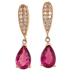 Natural Tourmaline Rubellite Diamond Earrings 14k Gold 1.60 TCW Certified
