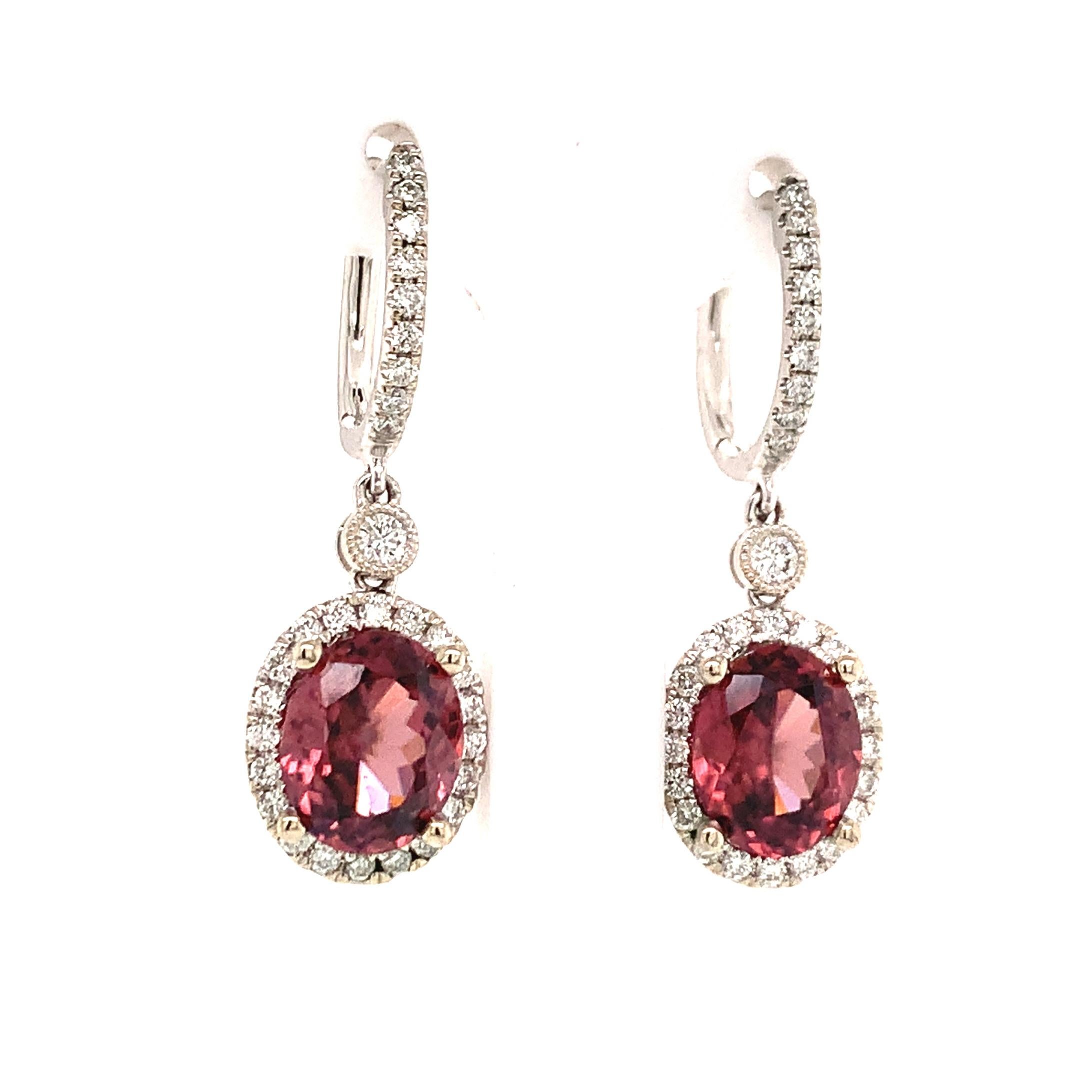 Natural Tourmaline Rubellite Diamond Earrings 18k Gold 6.62 TCW Certified For Sale 5