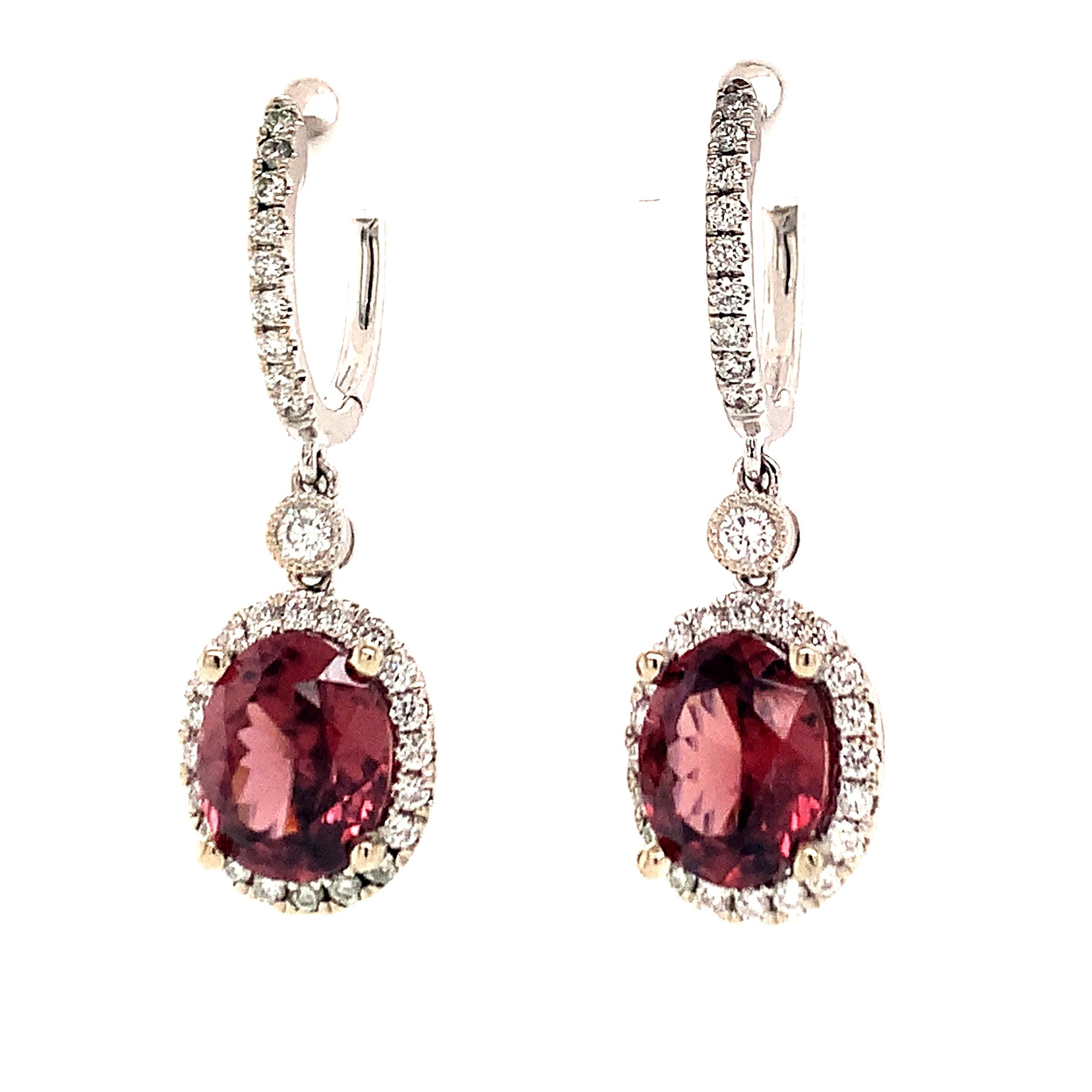 Oval Cut Natural Tourmaline Rubellite Diamond Earrings 18k Gold 6.62 TCW Certified For Sale