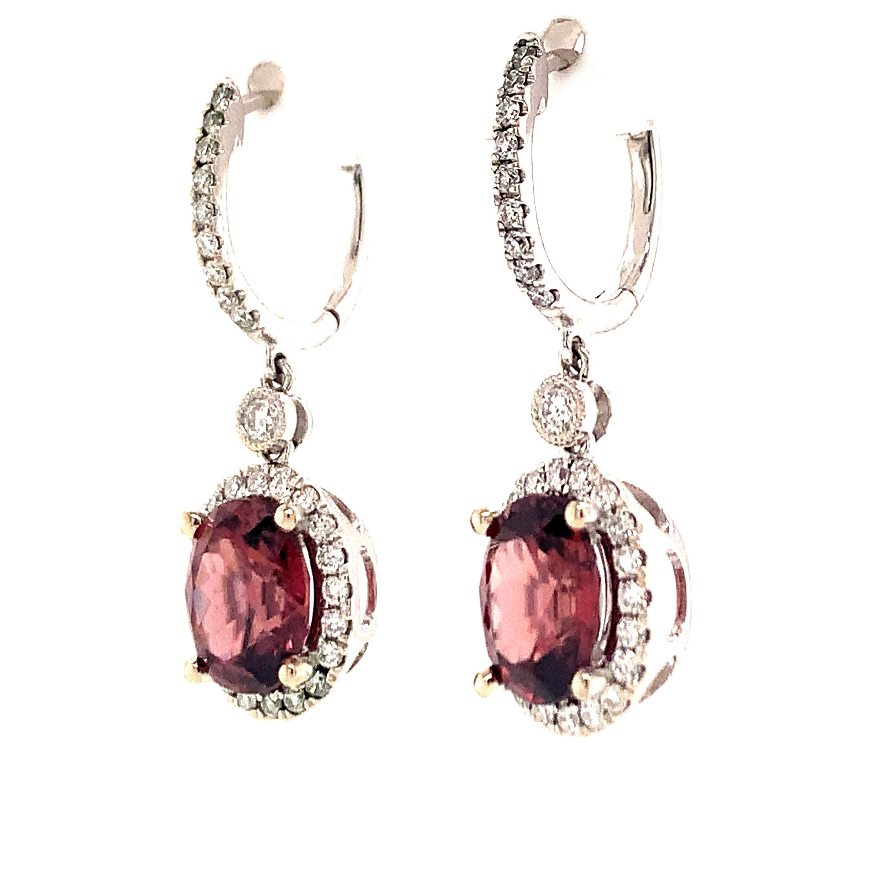 Natural Tourmaline Rubellite Diamond Earrings 18k Gold 6.62 TCW Certified For Sale 1