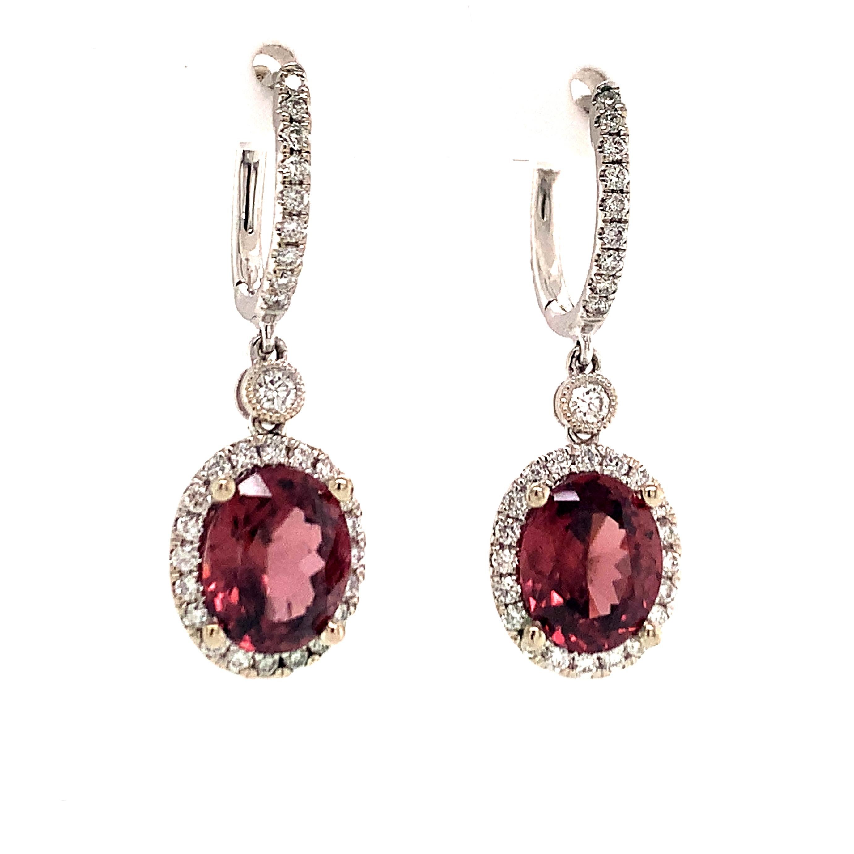 Natural Tourmaline Rubellite Diamond Earrings 18k Gold 6.62 TCW Certified For Sale 2