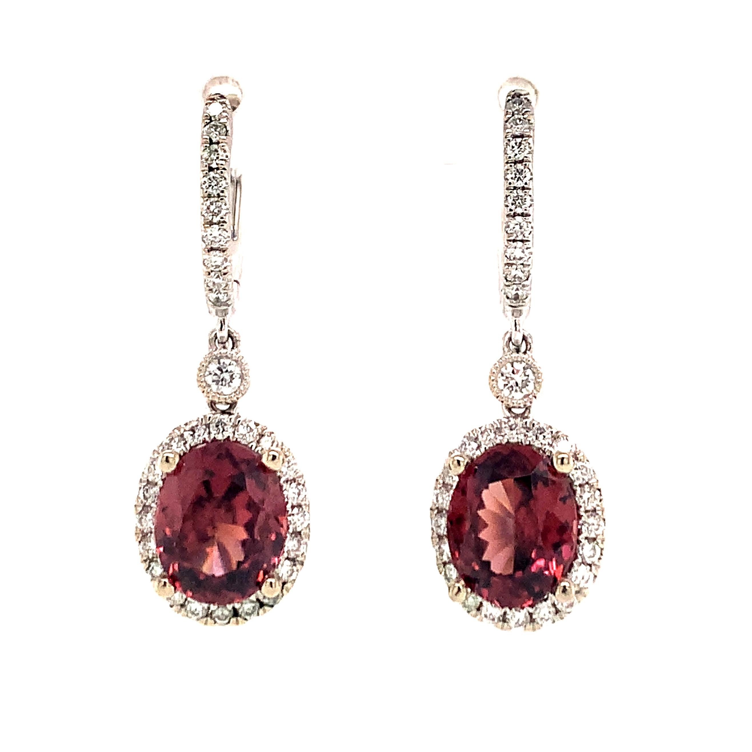Natural Tourmaline Rubellite Diamond Earrings 18k Gold 6.62 TCW Certified For Sale 3