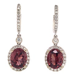 Boucles d'oreilles en or 18 carats avec tourmaline naturelle, rubellite et diamant certifié TCW de 6,62 carats