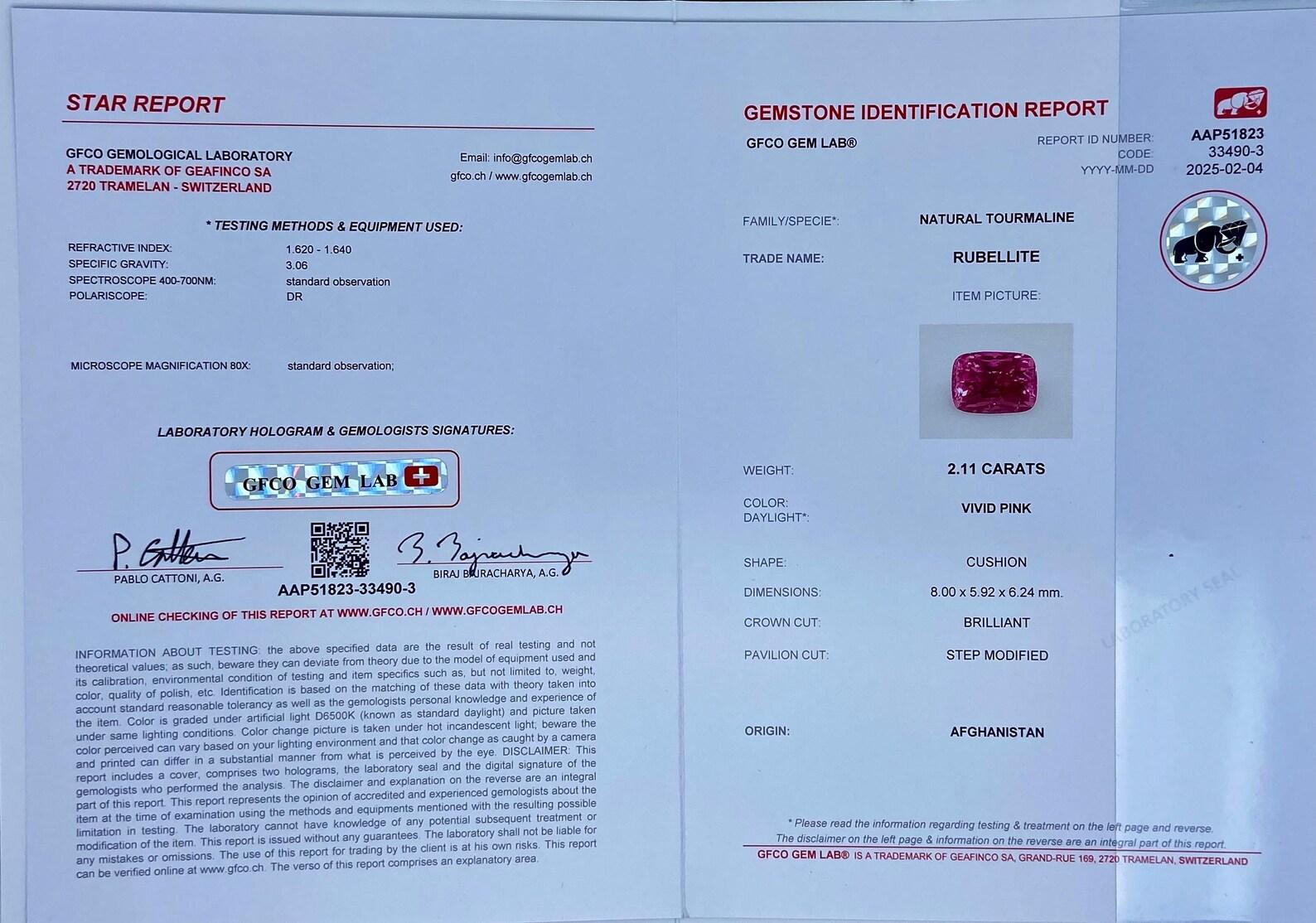 Gemma sciolta di tormalina naturale rubellite 2,11 ct., rosa VIVIDO , Certificato! in vendita 1