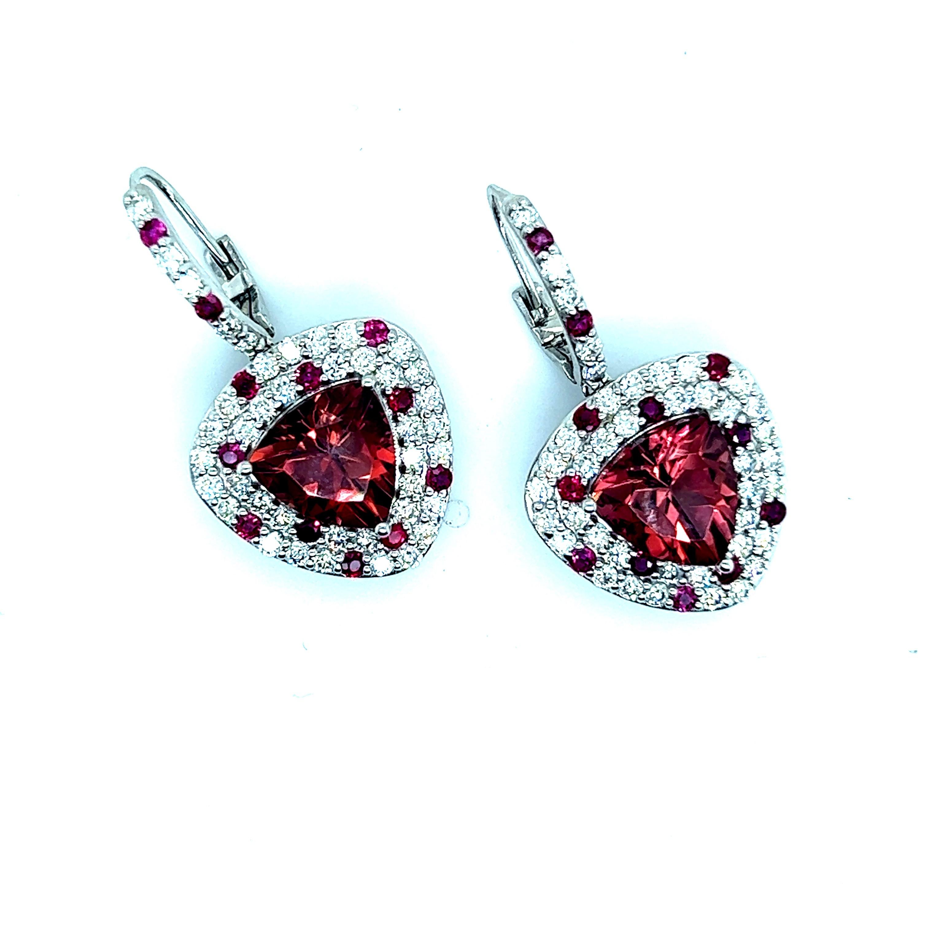 Natural Tourmaline Ruby Diamond Dangle Earrings 14k WG 10.53 TCW Certified  For Sale 5