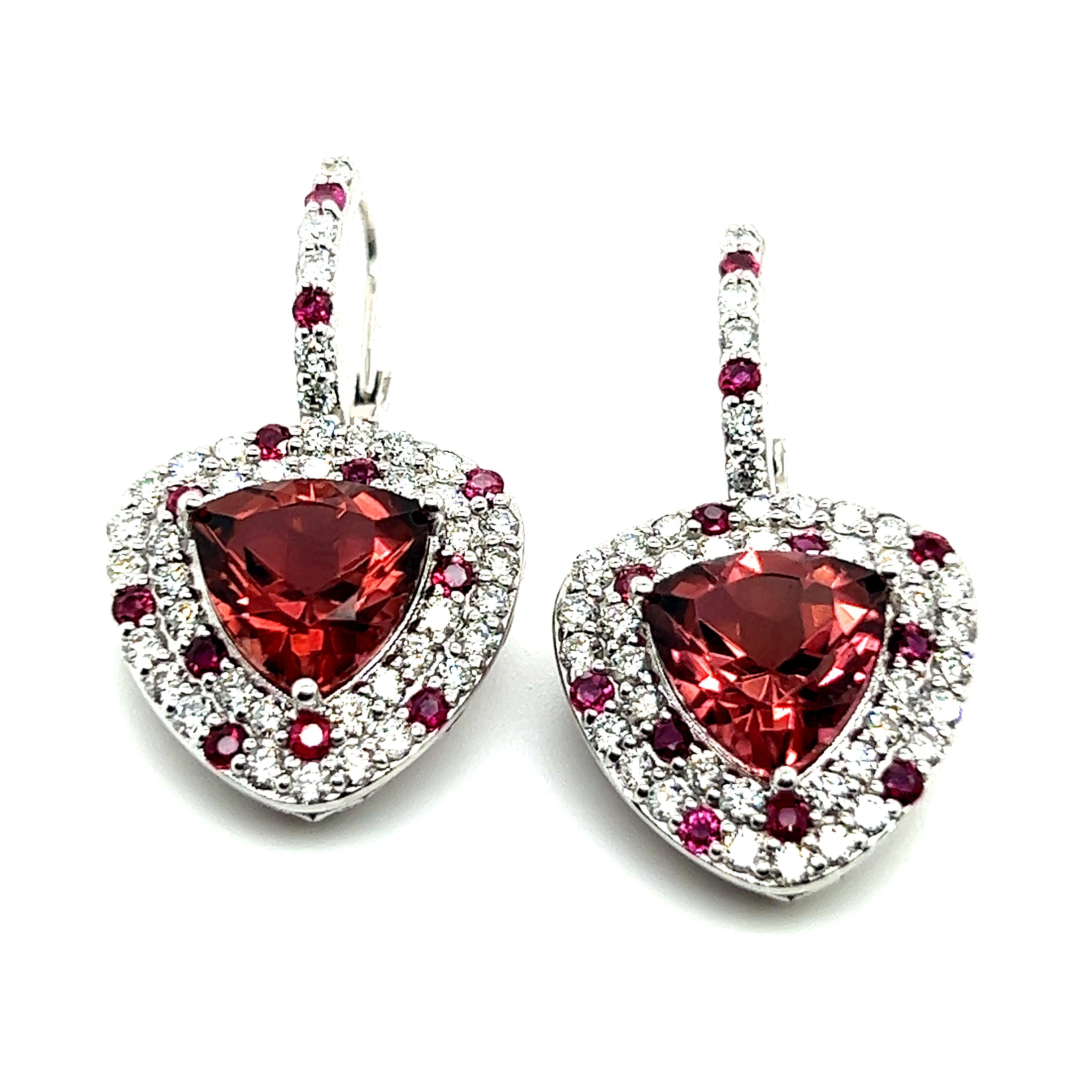 Natural Tourmaline Ruby Diamond Dangle Earrings 14k WG 10.53 TCW Certified  For Sale 6