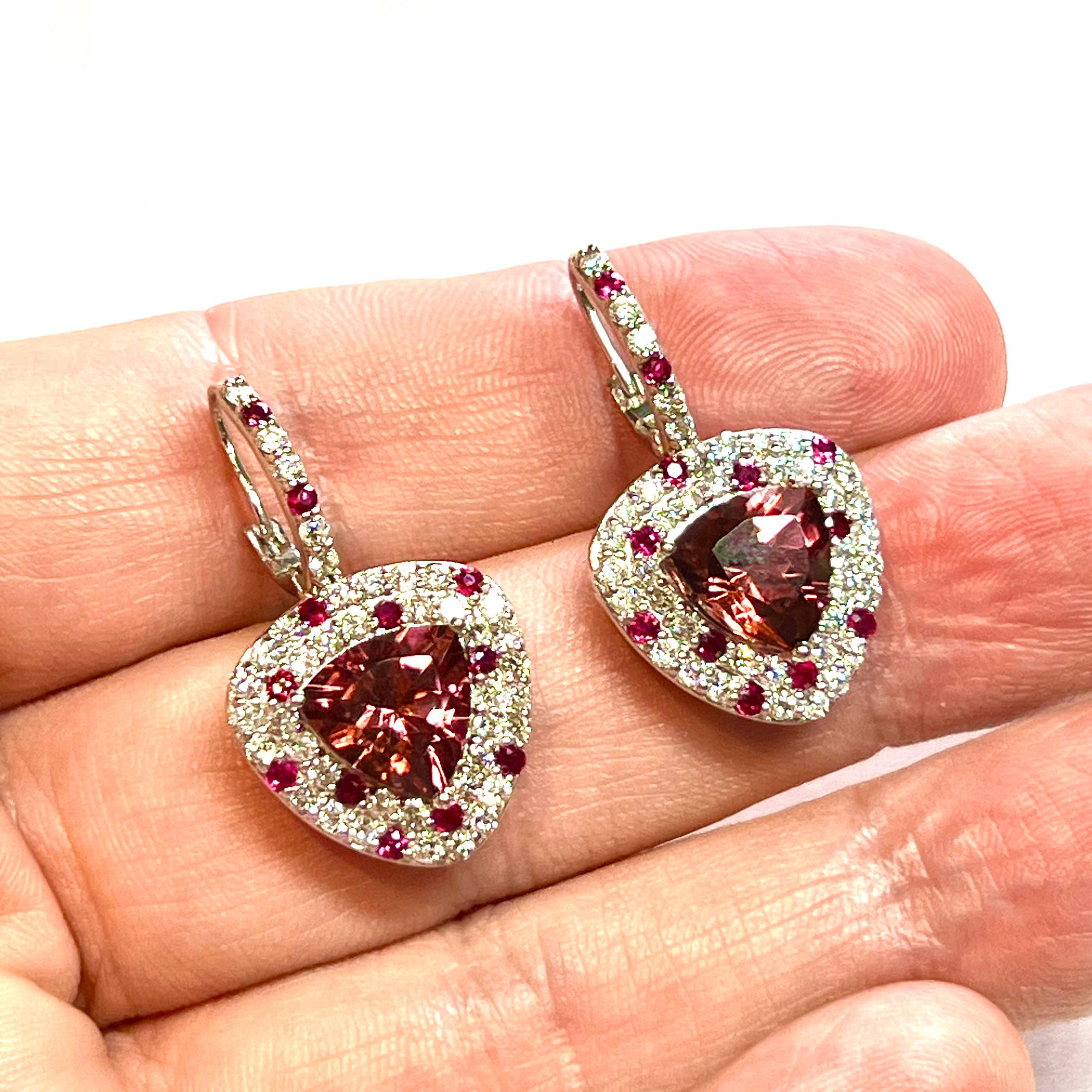 Natural Tourmaline Ruby Diamond Dangle Earrings 14k WG 10.53 TCW Certified  For Sale 7