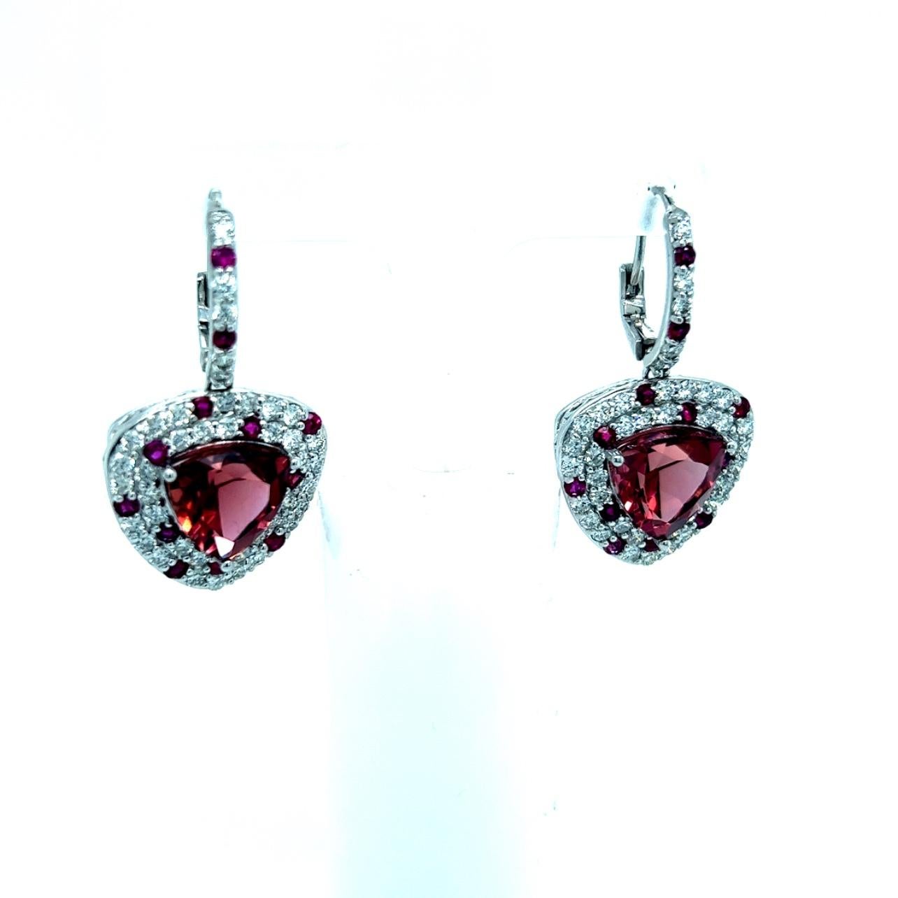 Natural Tourmaline Ruby Diamond Dangle Earrings 14k WG 10.53 TCW Certified  For Sale 9