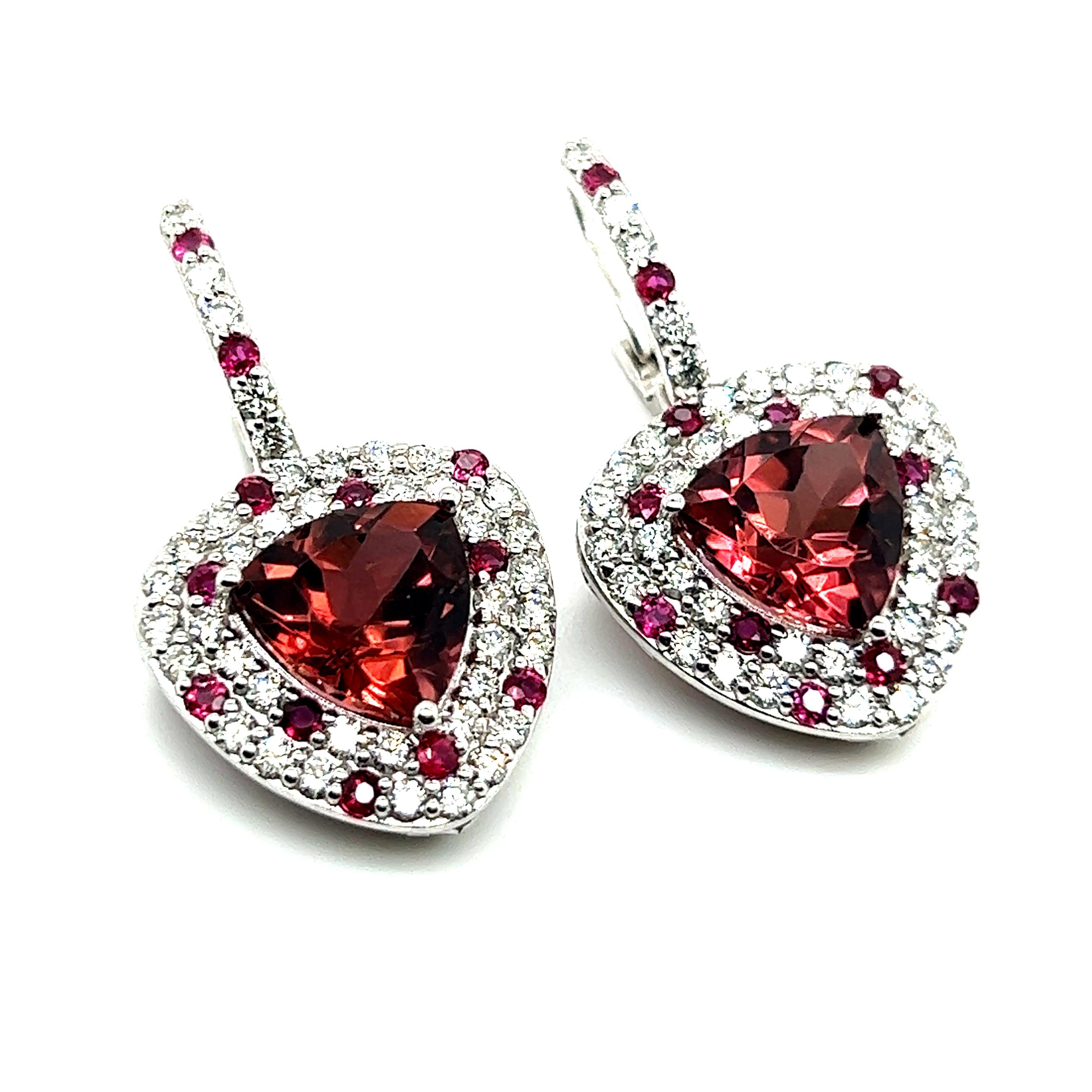 Natural Tourmaline Ruby Diamond Dangle Earrings 14k WG 10.53 TCW Certified  For Sale 11