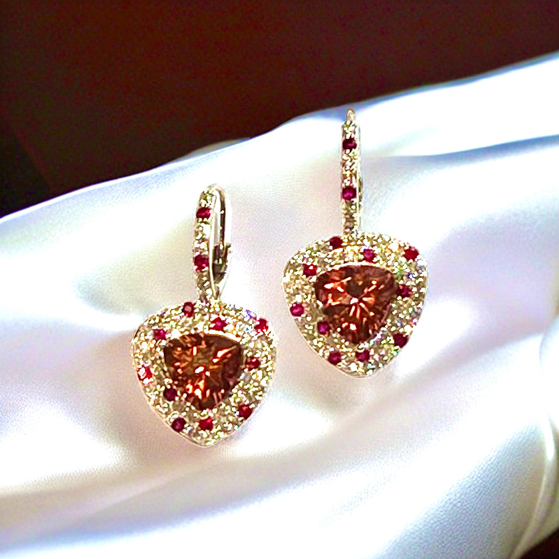 Orecchini con tormalina naturale, rubino e diamante 14k WG 10,53 TCW certificati in vendita 12