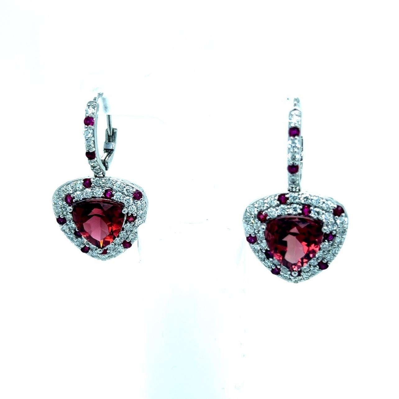 Orecchini con tormalina naturale, rubino e diamante 14k WG 10,53 TCW certificati in vendita 13