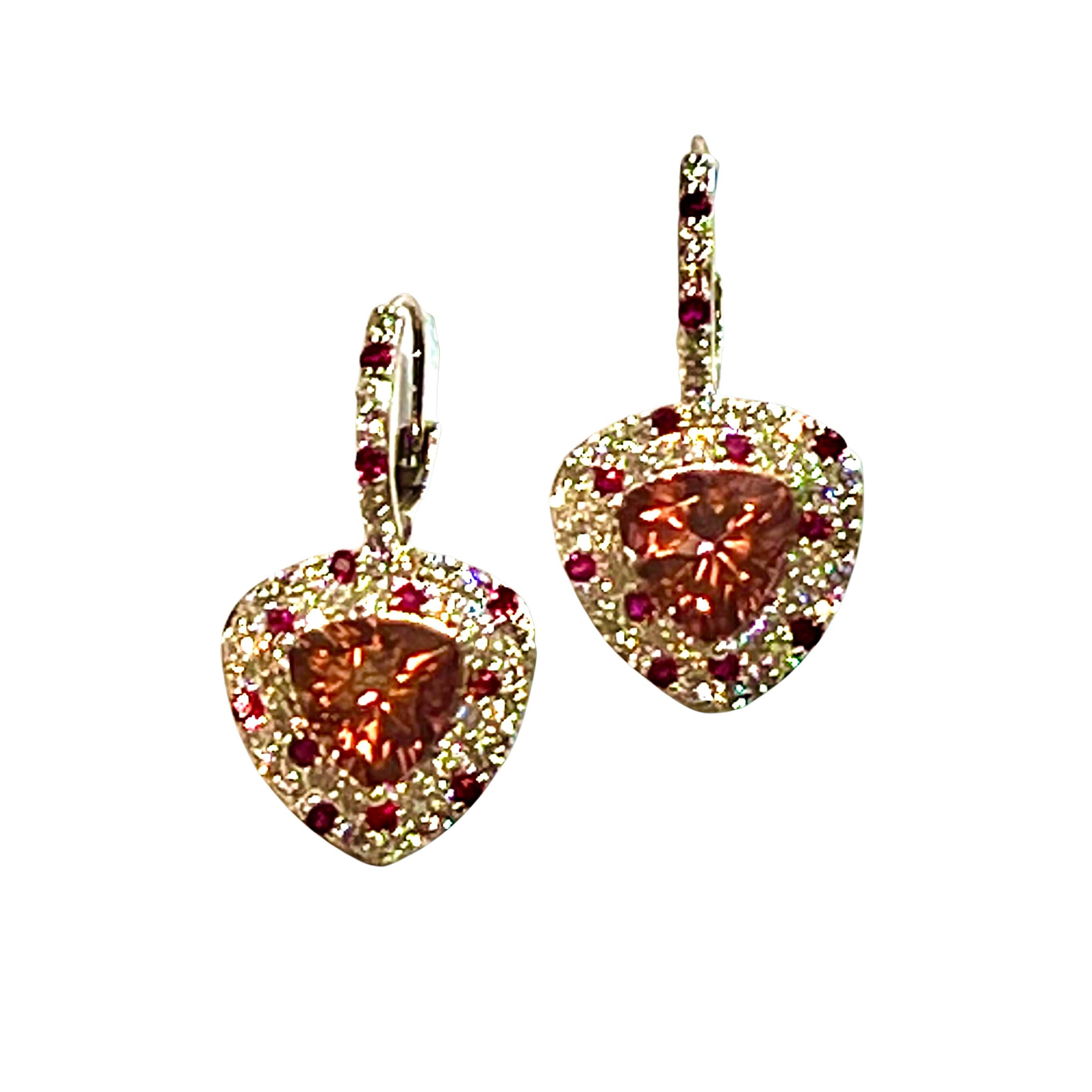 Natural Tourmaline Ruby Diamond Dangle Earrings 14k WG 10.53 TCW Certified  For Sale 14