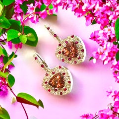 Natural Tourmaline Ruby Diamond Dangle Earrings 14k WG 10.53 TCW Certified