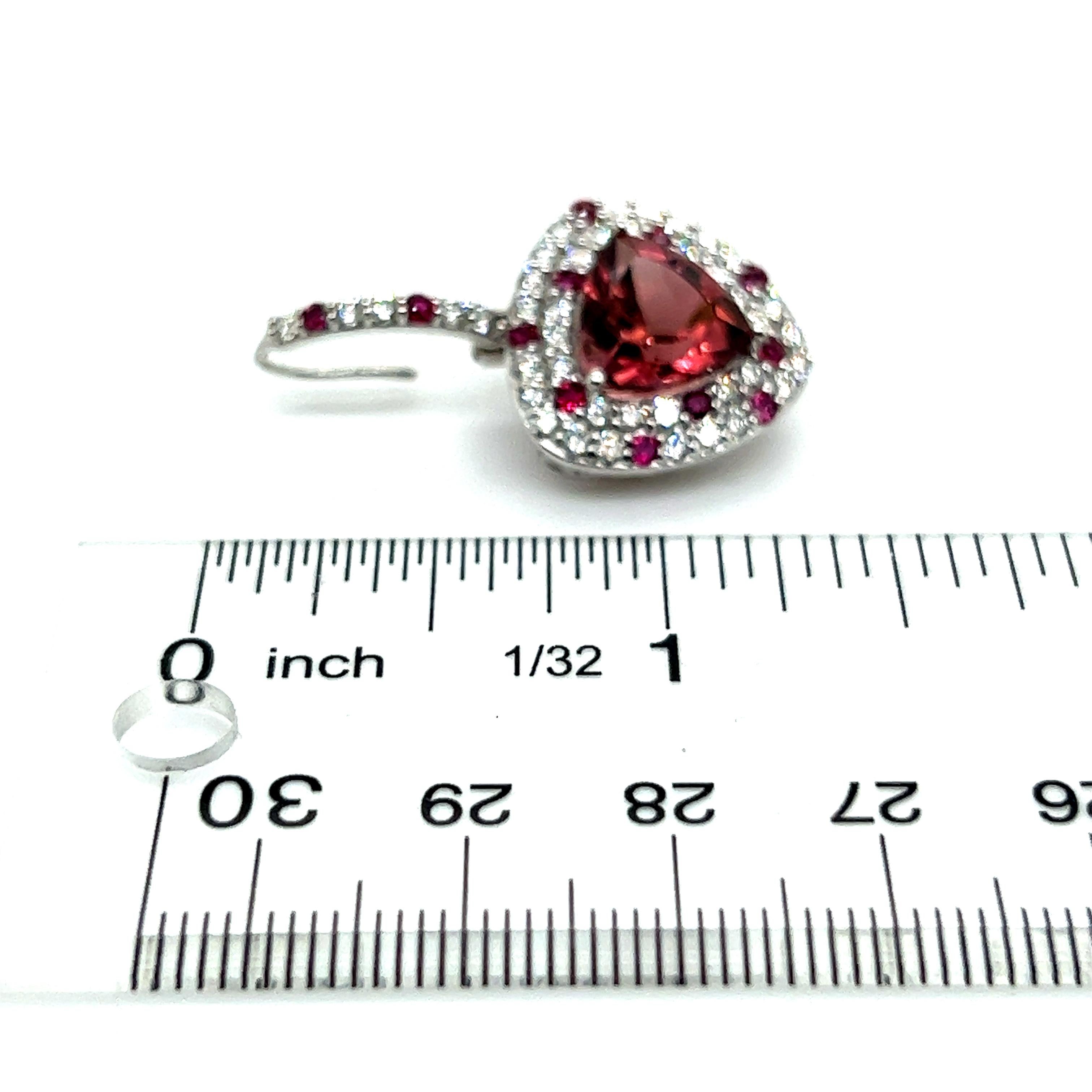 Brilliant Cut Natural Tourmaline Ruby Diamond Dangle Earrings 14k WG 10.53 TCW Certified  For Sale