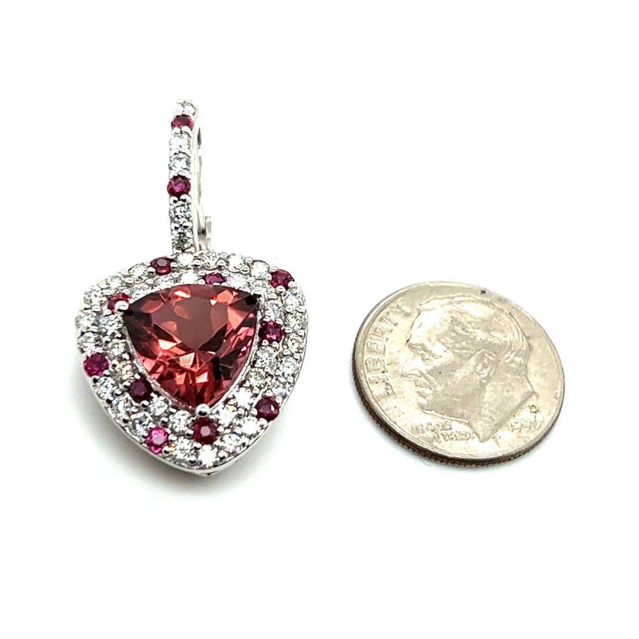Natural Tourmaline Ruby Diamond Dangle Earrings 14k WG 10.53 TCW Certified  In Good Condition For Sale In Brooklyn, NY
