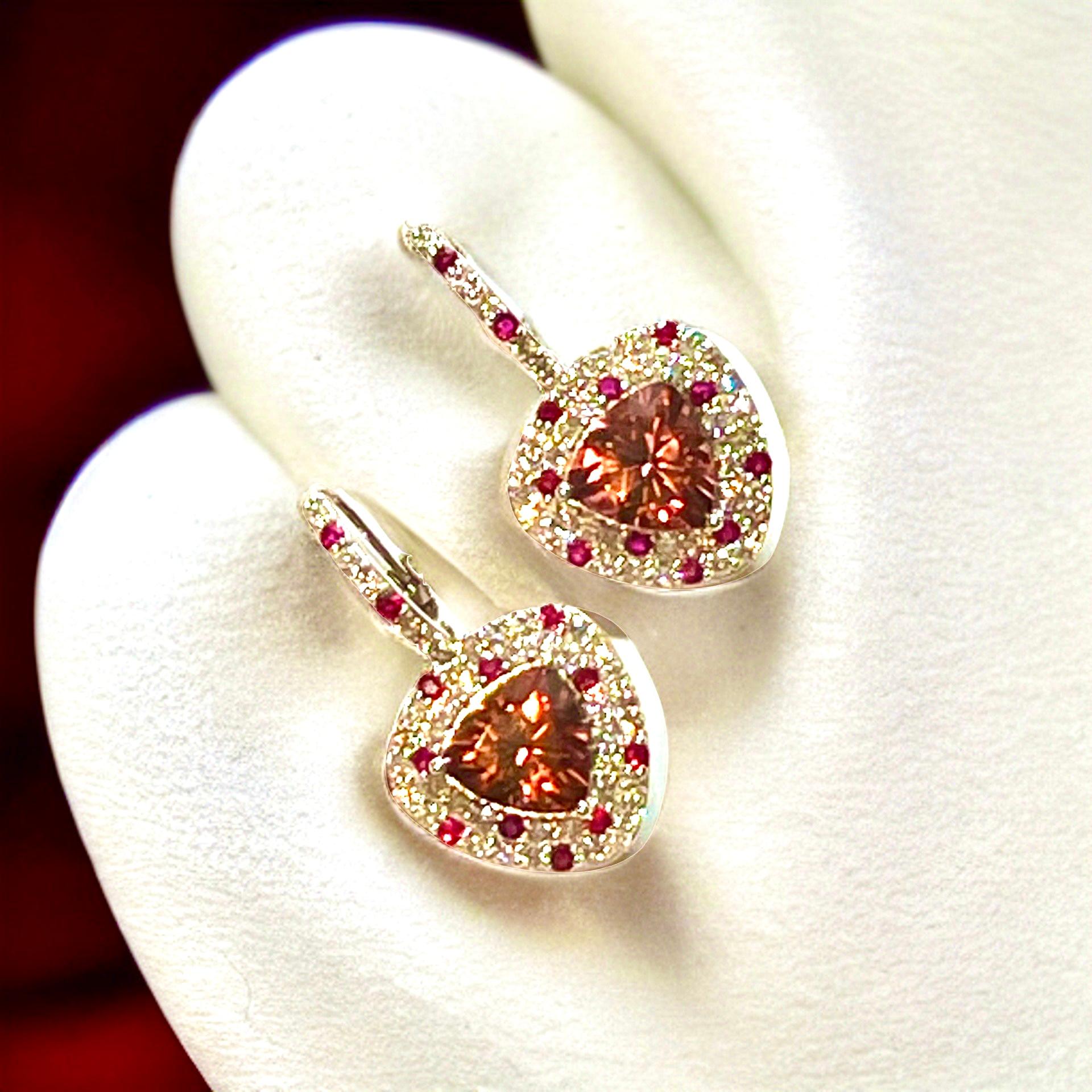 Natural Tourmaline Ruby Diamond Dangle Earrings 14k WG 10.53 TCW Certified  For Sale 2