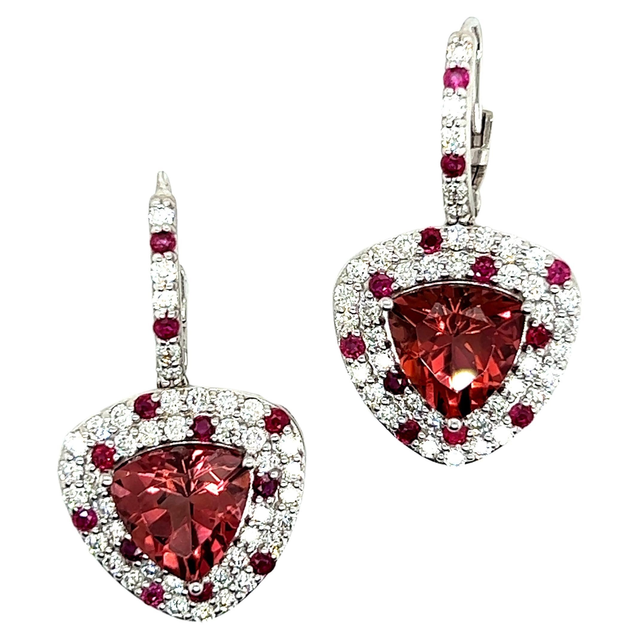 Natural Tourmaline Ruby Diamond Dangle Earrings 14k WG 10.53 TCW Certified 