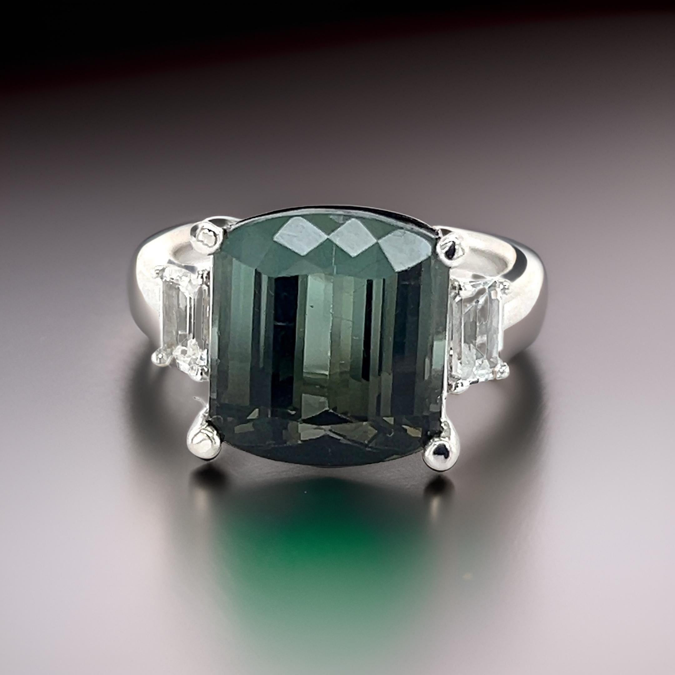 Natural Tourmaline Sapphire Ring 7 14k W Gold 8.7 TCW Certified For Sale 5