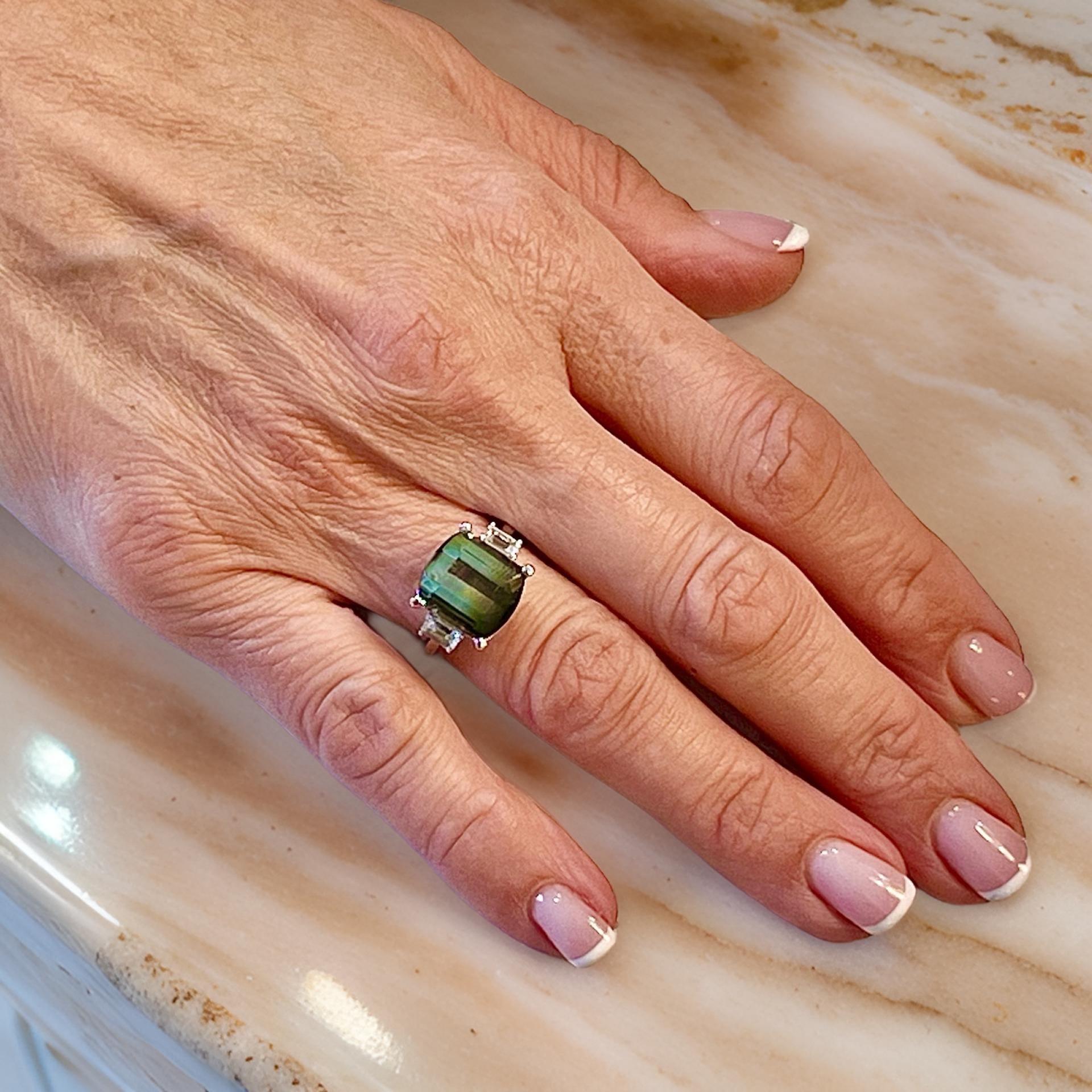 Women's Natural Tourmaline Sapphire Ring 7 14k W Gold 8.7 TCW Certified For Sale