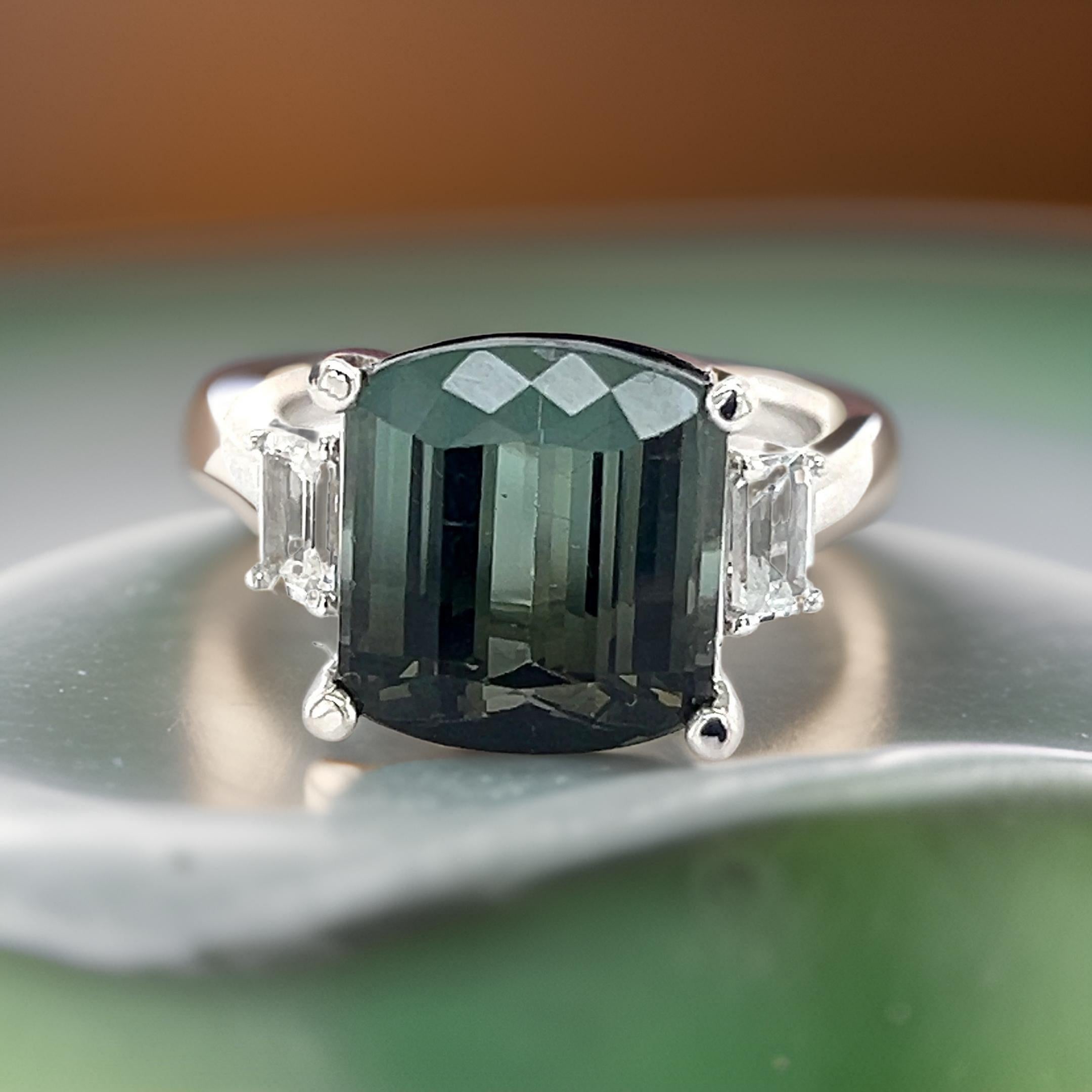 Natural Tourmaline Sapphire Ring 7 14k W Gold 8.7 TCW Certified For Sale 1