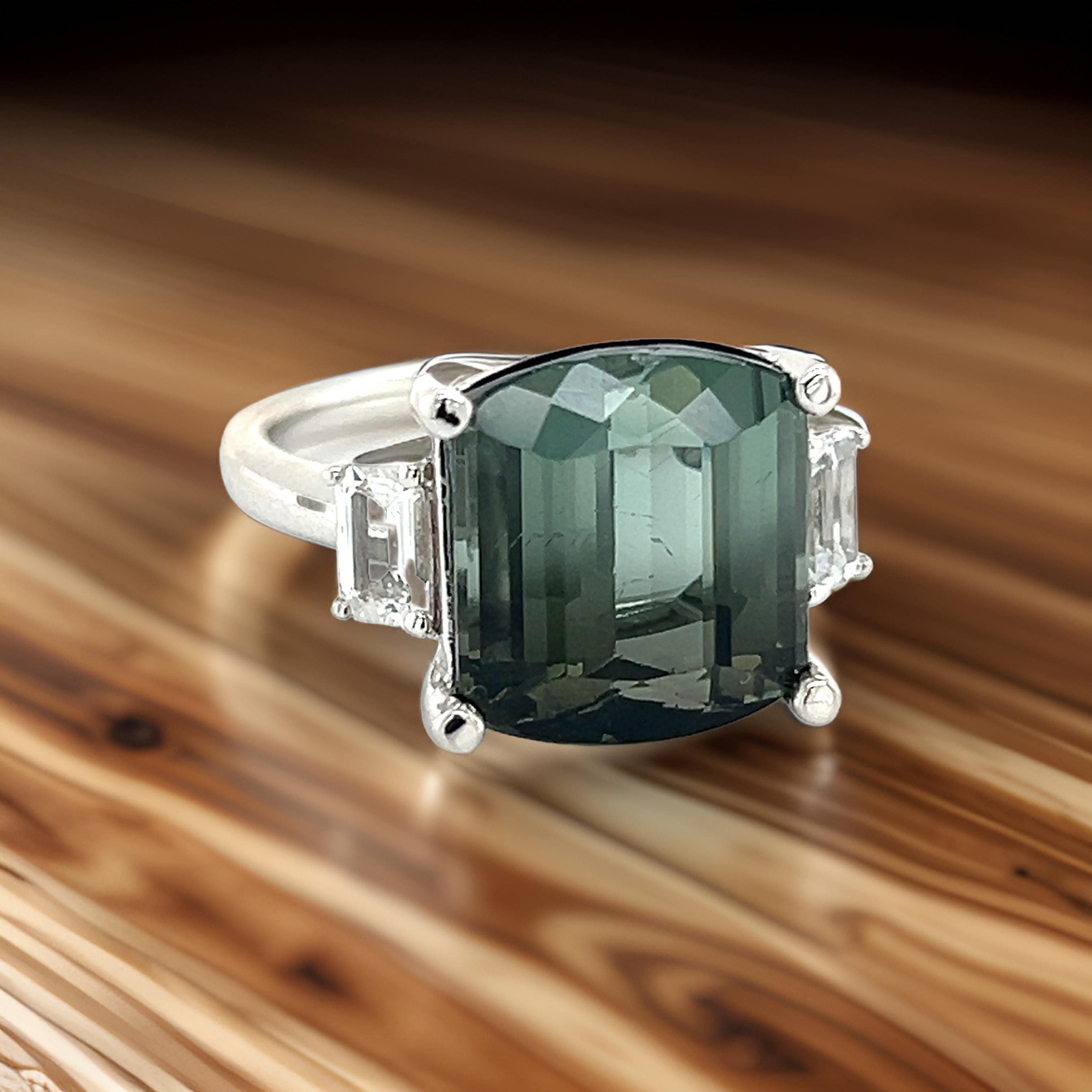 Natural Tourmaline Sapphire Ring 7 14k W Gold 8.7 TCW Certified For Sale 2