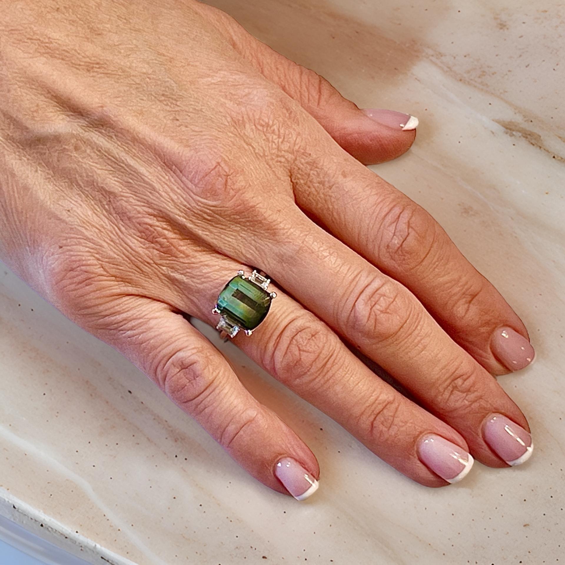 Natural Tourmaline Sapphire Ring 7 14k W Gold 8.7 TCW Certified For Sale 3