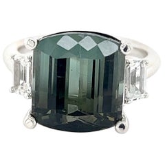 Ring mit natürlichem Turmalin und Saphir 7 14k W Gold 8.7 TCW zertifiziert
