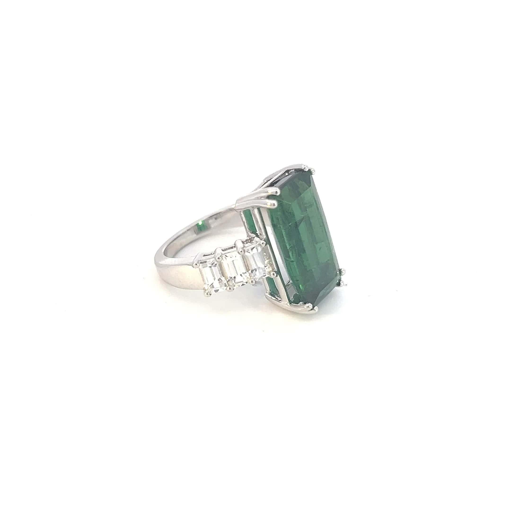 Bague 7 14k WG 12,17 TCW certifiée tourmaline naturelle saphir en vente 7