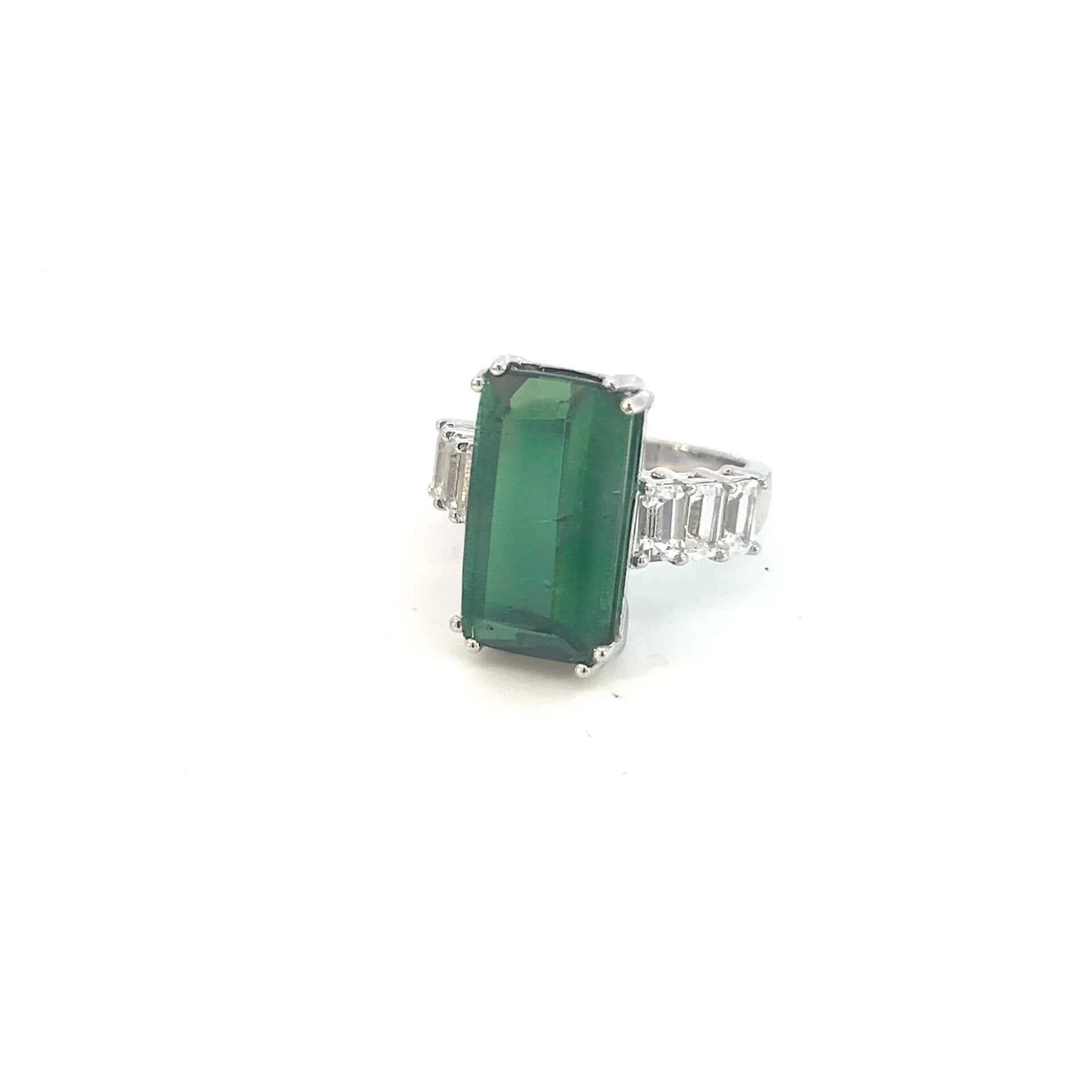 Bague 7 14k WG 12,17 TCW certifiée tourmaline naturelle saphir en vente 11