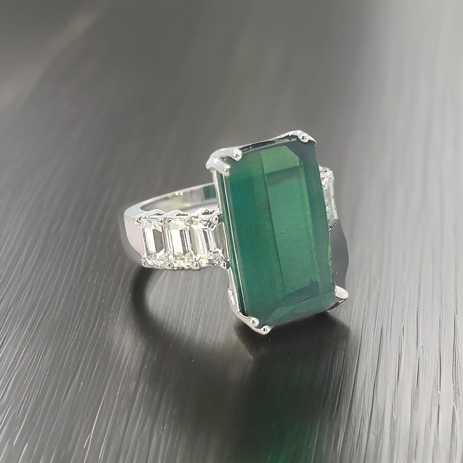 Bague 7 14k WG 12,17 TCW certifiée tourmaline naturelle saphir en vente 4