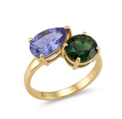 Natural Tourmaline & Tanzanite Ring in 18k Gold