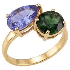 Designer 18K Gold Tourmaline & Tanzanite Halo Ring, 1.15ct & 2.10ct