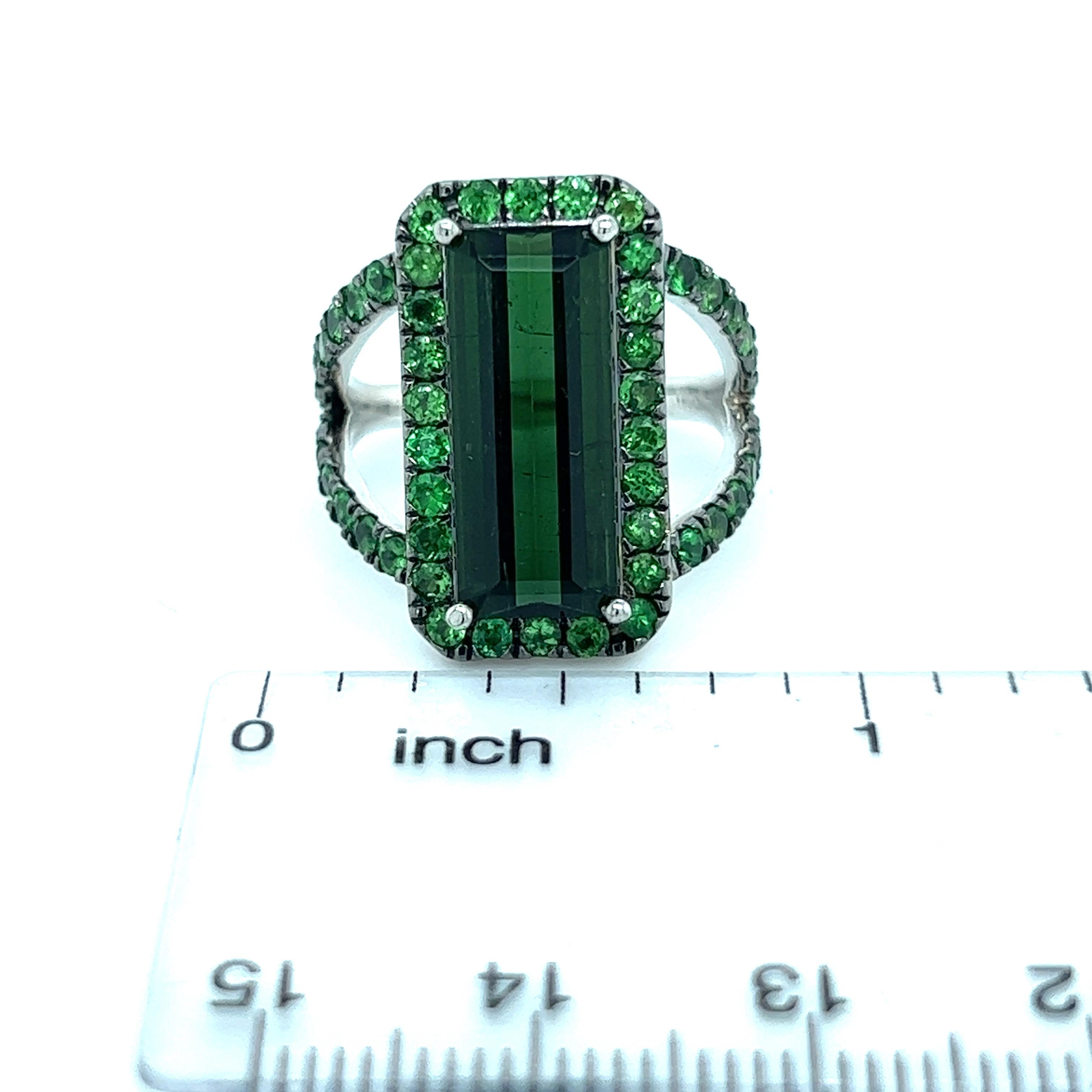 Natural Tourmaline Tsavorite Ring 7 14k Gold 6.77 TCW Certified In New Condition For Sale In Brooklyn, NY