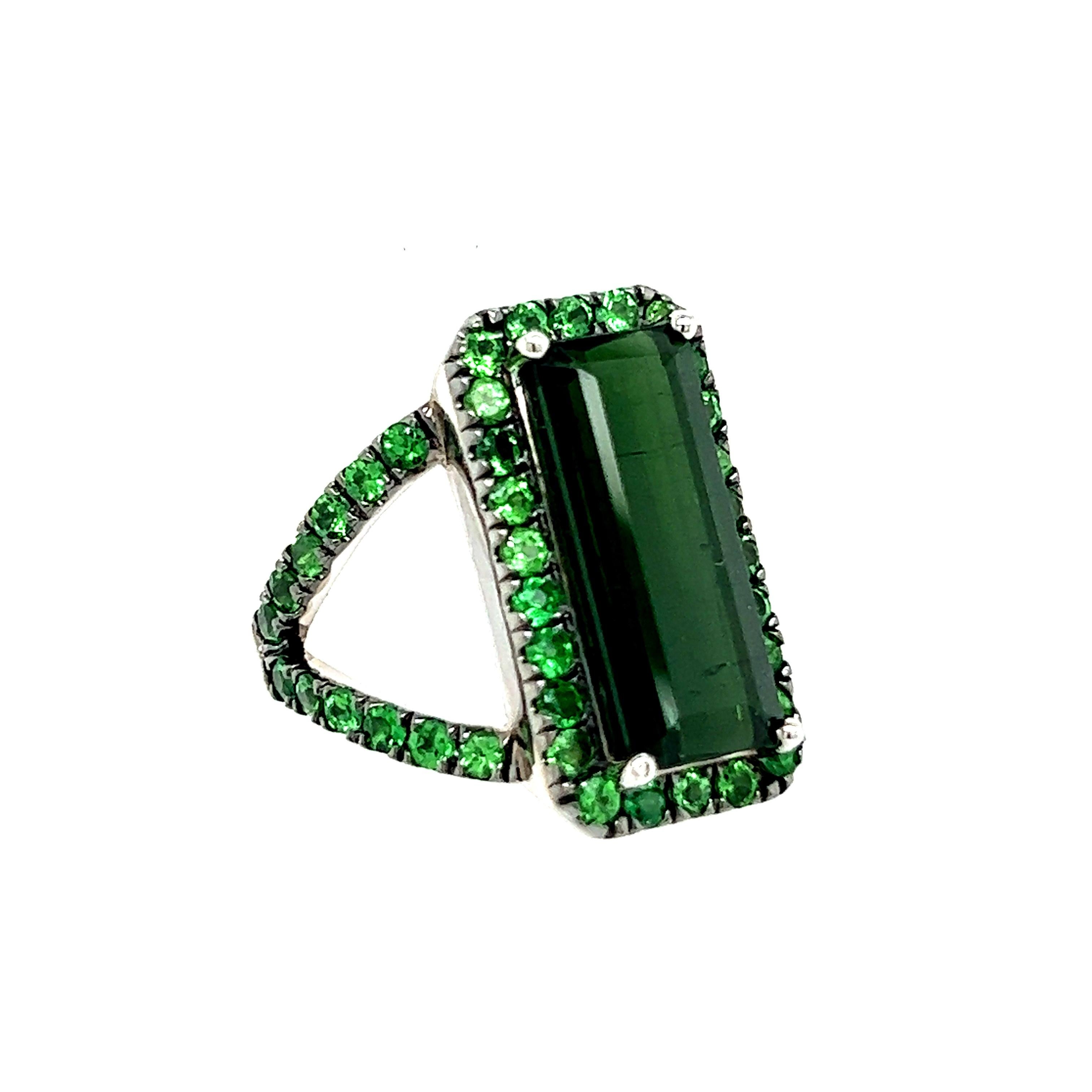 Natural Tourmaline Tsavorite Ring 7 14k Gold 6.77 TCW Certified For Sale 1