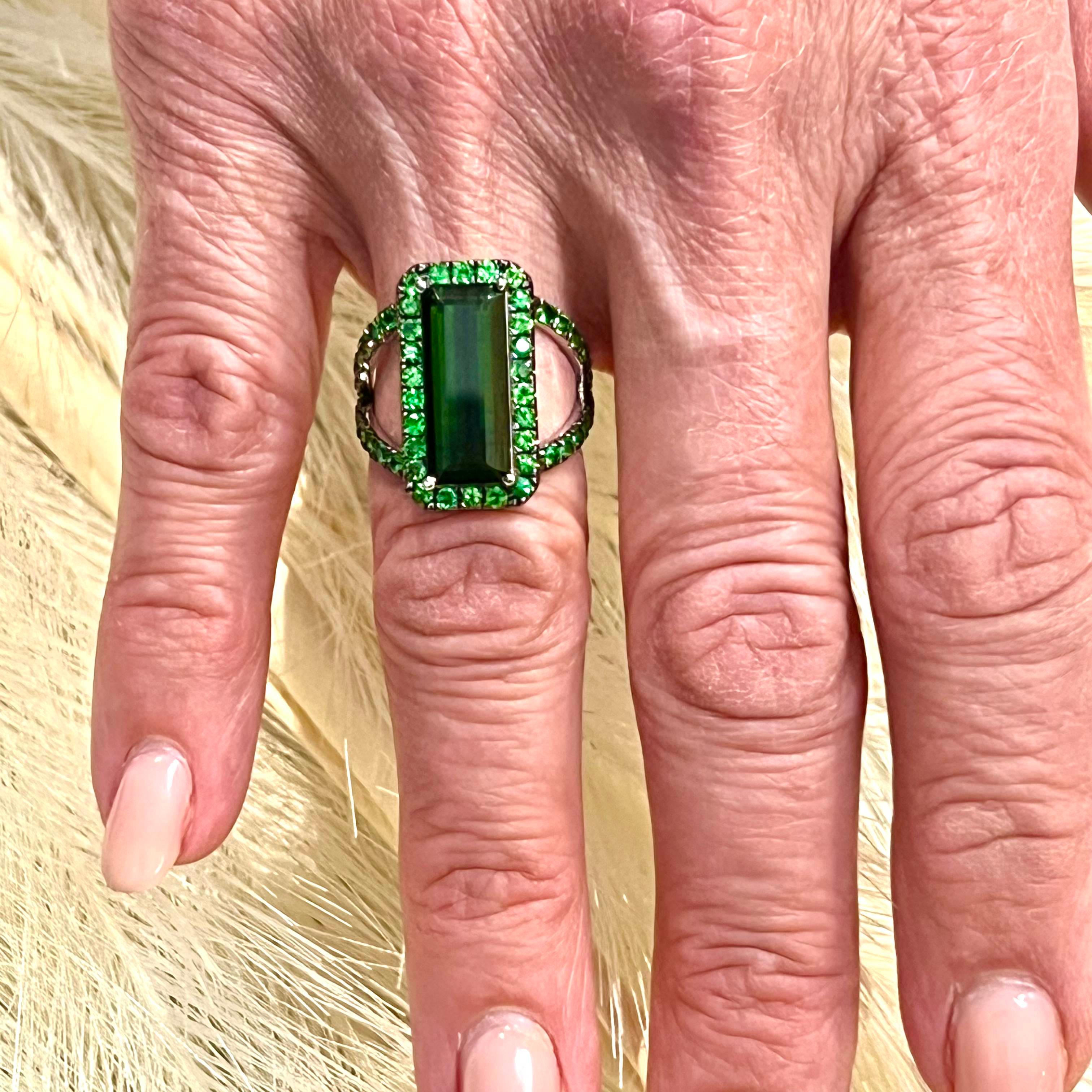 Natural Tourmaline Tsavorite Ring 7 14k Gold 6.77 TCW Certified For Sale 3