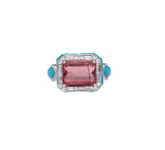 Natural Tourmaline, Turquoise & Diamond Ring in 18k Gold