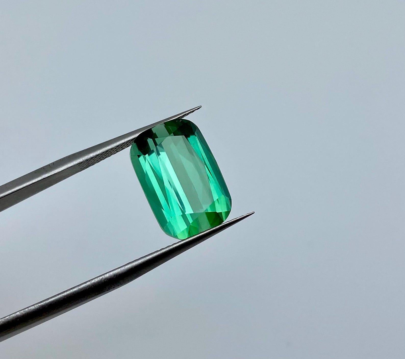 Femenino o masculino Turmalina natural verde azulado vivo 9,34 ct. gema, talla cojín, afganista en venta