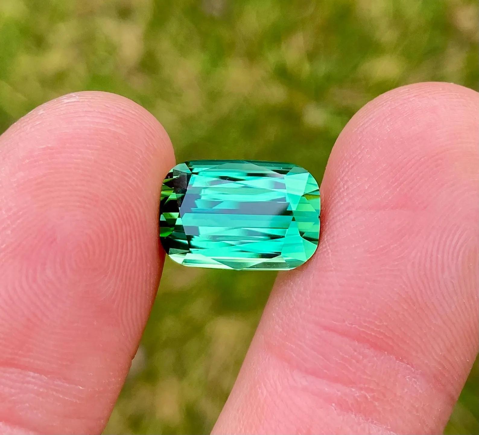 Tourmaline naturelle Vivid Bluish-Green 9,34 ct. pierre précieuse, taille coussin, Afghanista en vente 3