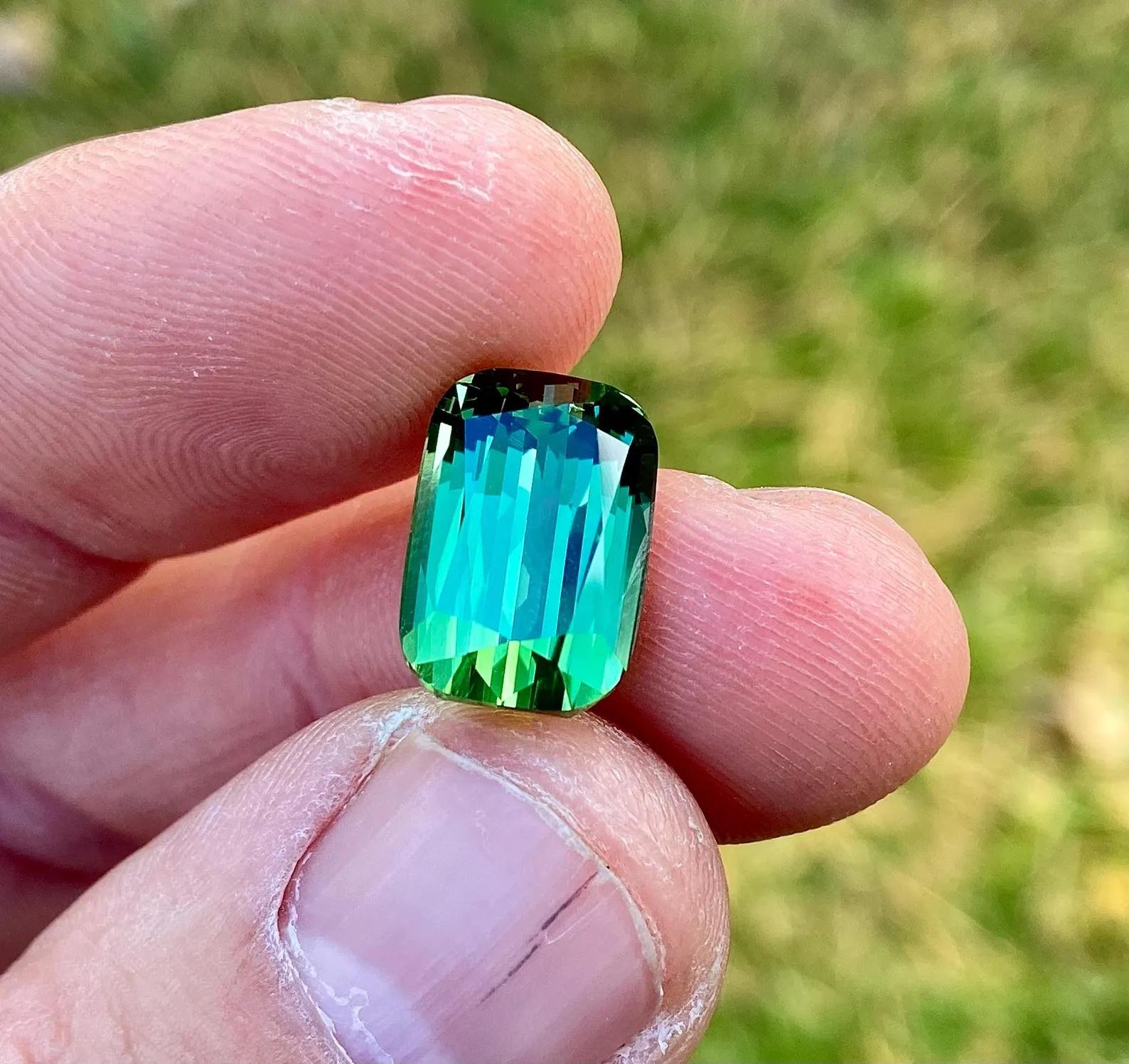 Tourmaline naturelle Vivid Bluish-Green 9,34 ct. pierre précieuse, taille coussin, Afghanista en vente 4