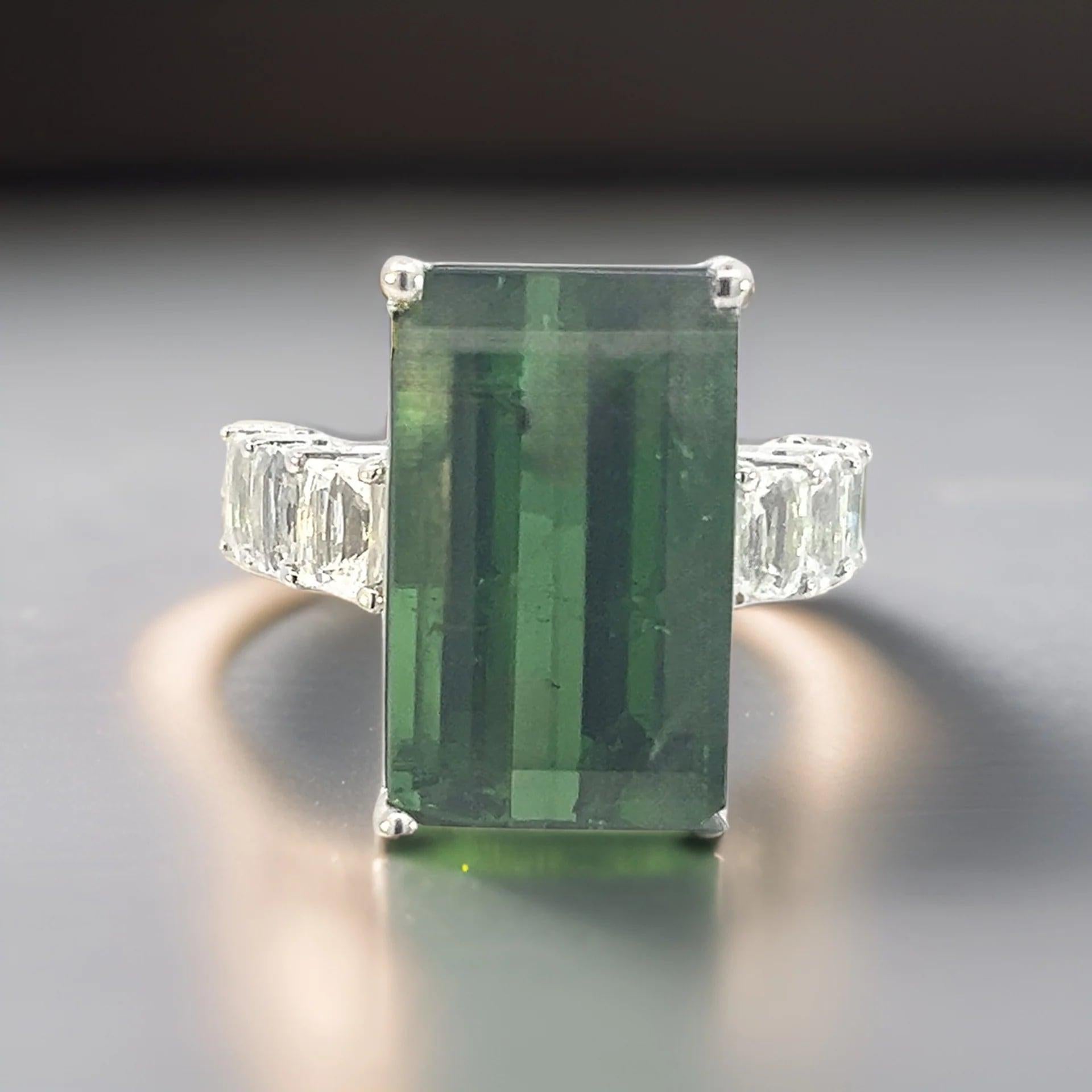 Natural Tourmaline White Sapphire Ring 6.75 14k WG 21.03 TCW Certified For Sale 8