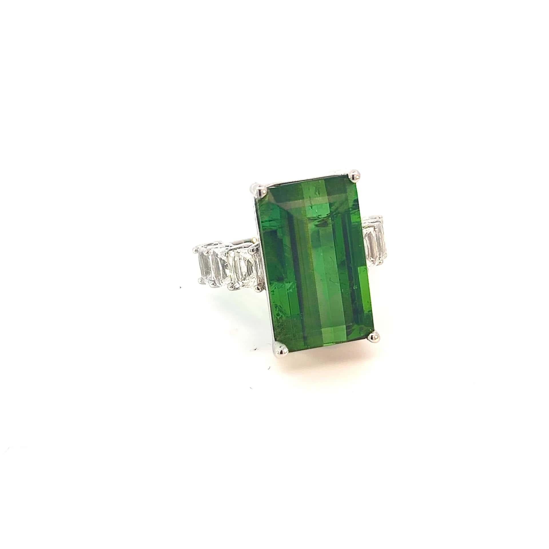 Natural Tourmaline White Sapphire Ring 6.75 14k WG 21.03 TCW Certified For Sale 10