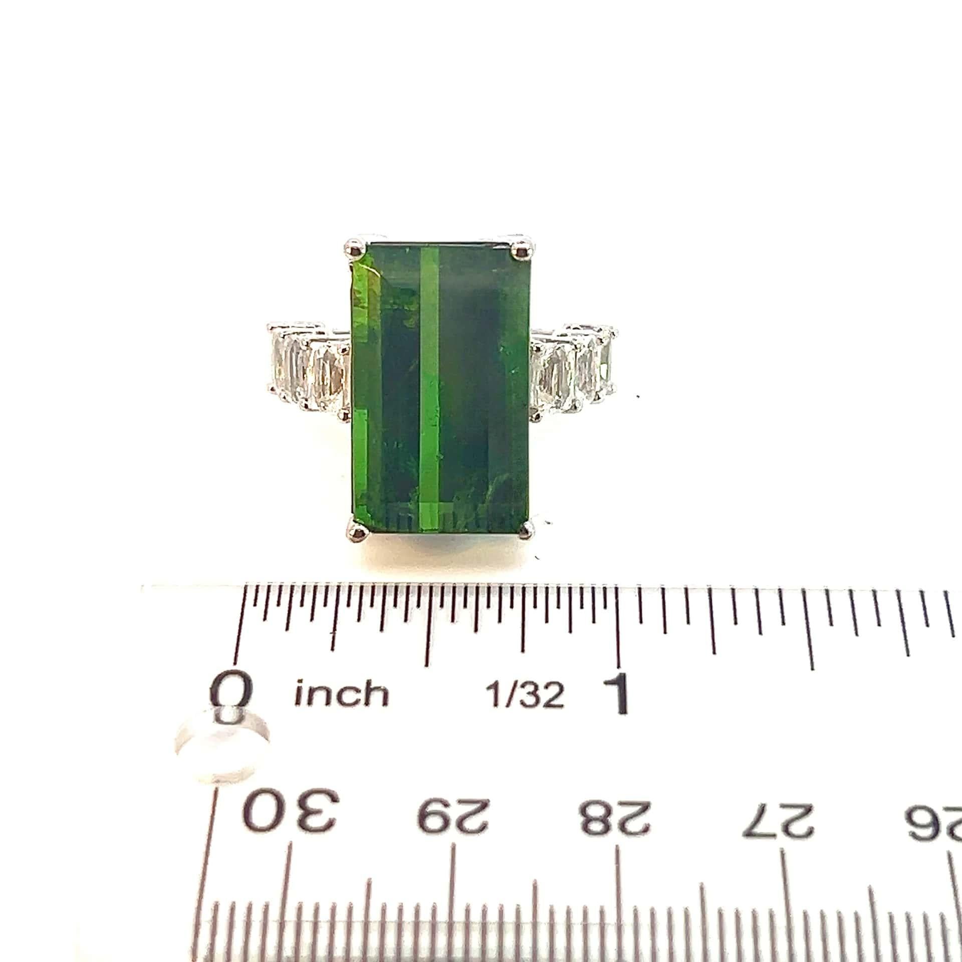 Natural Tourmaline White Sapphire Ring 6.75 14k WG 21.03 TCW Certified For Sale 13