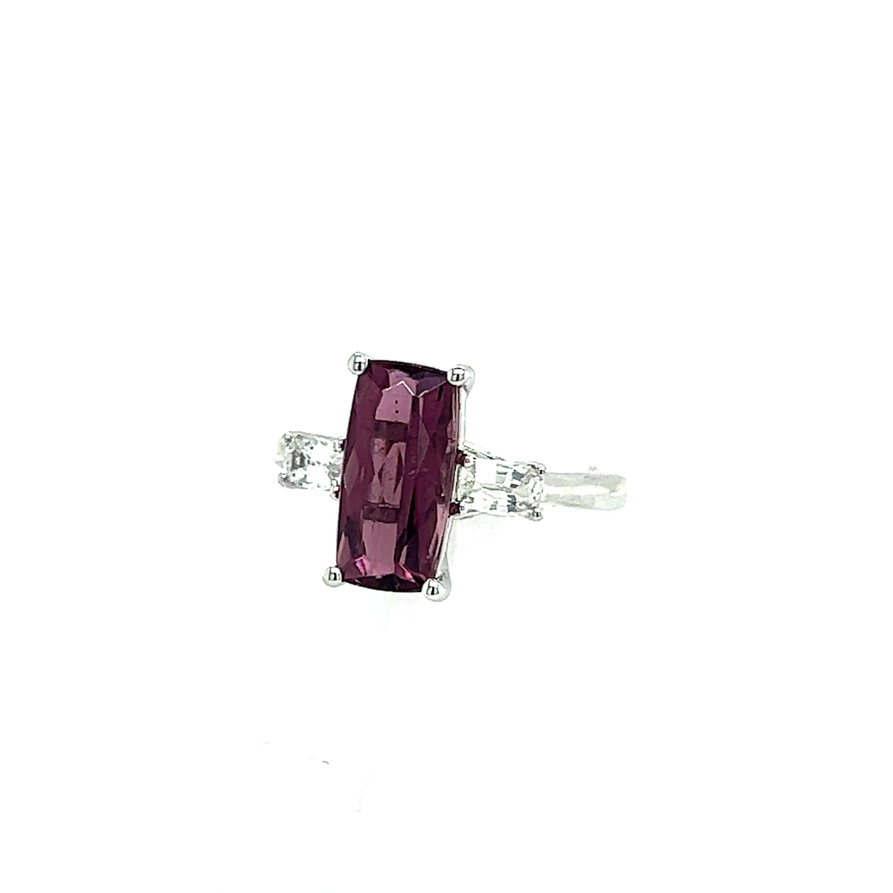 Mixed Cut Natural Tourmaline White Sapphire Ring 7 14k W Gold 3.57 TCW Certified For Sale