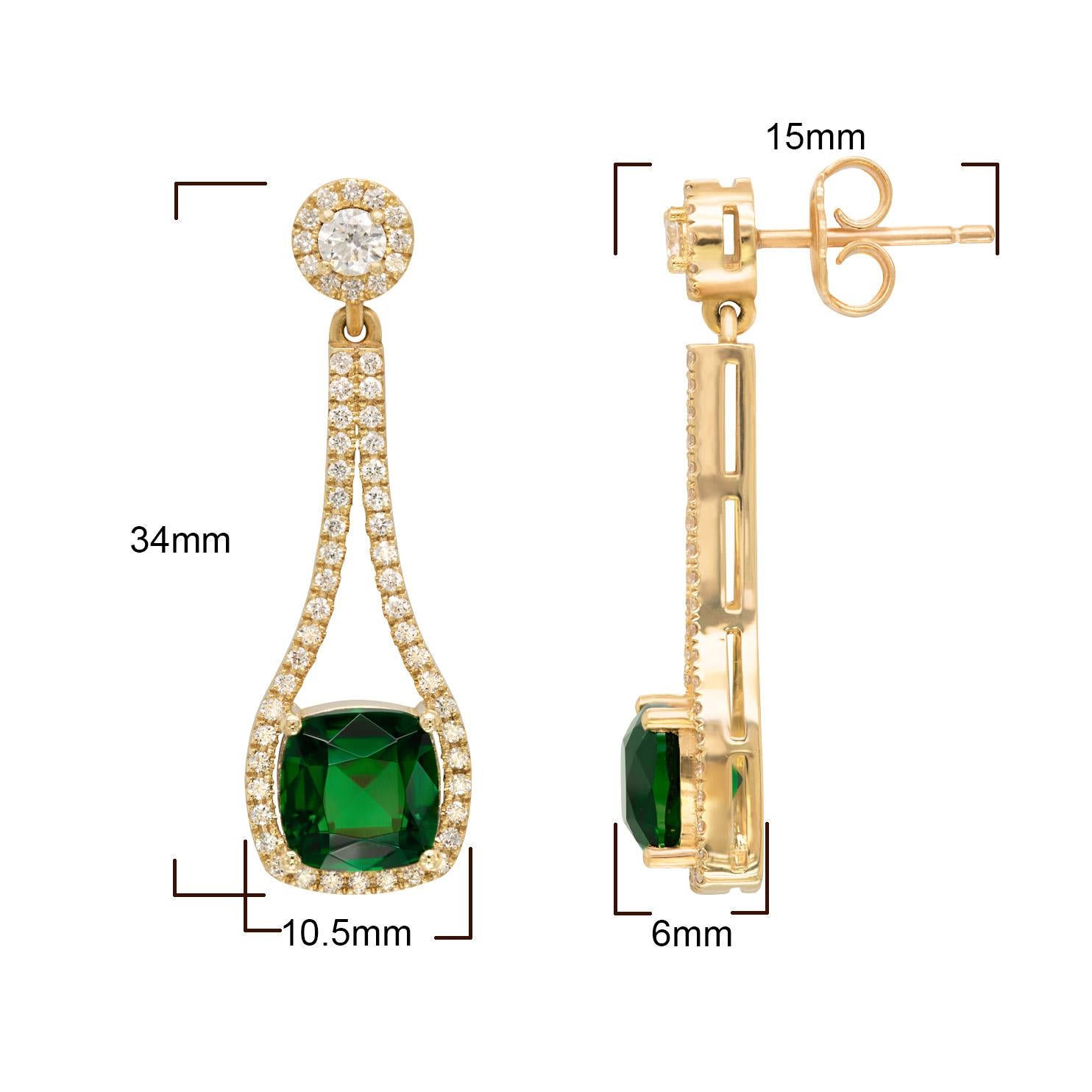 Natural Tourmalines 4.57 Carats set in 18K Yellow Gold Earrings with Diamonds 2