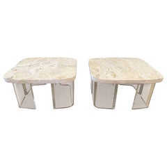 Mesas Auxiliares de Travertino Natural y Lucite, Pareja