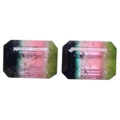 Natural Tricolor Tourmaline Pair 16.02Ct Emerald Cut Loose Gemstone for Earrings